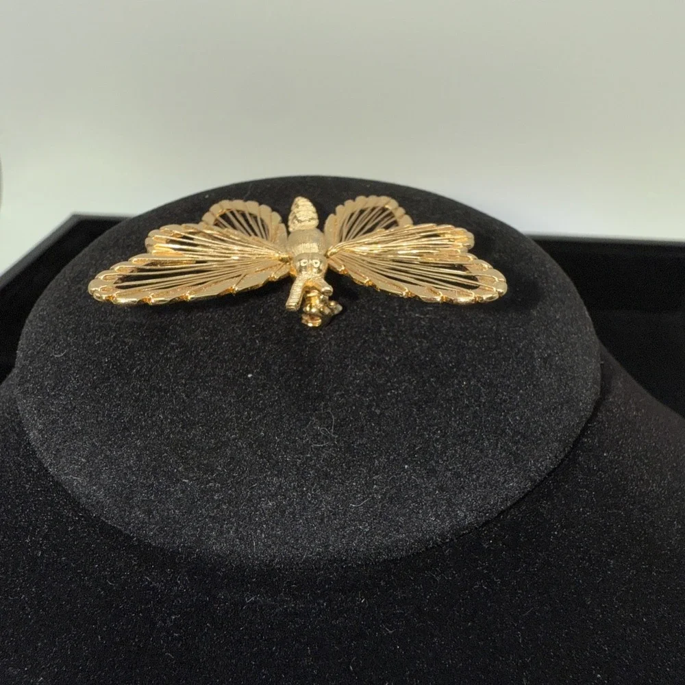 Vintage Signed Monet Butterfly Brooch Pin Gold Tone Open Filigree 1.5 inches